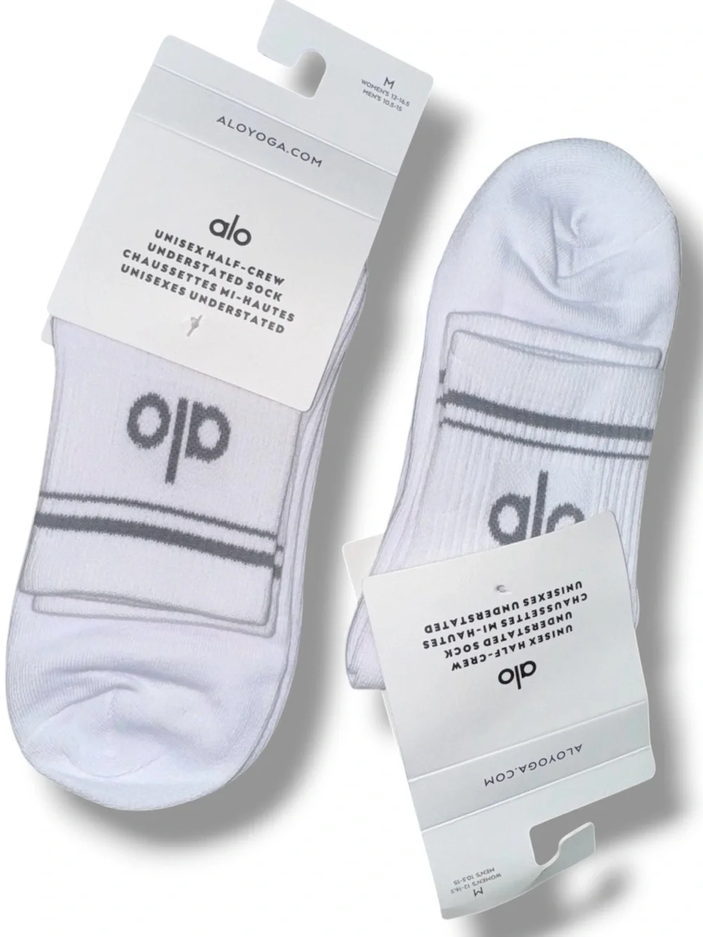 Alo Yoga Unisex Half Crew Socks White Gray Logo Size M 1 Pair